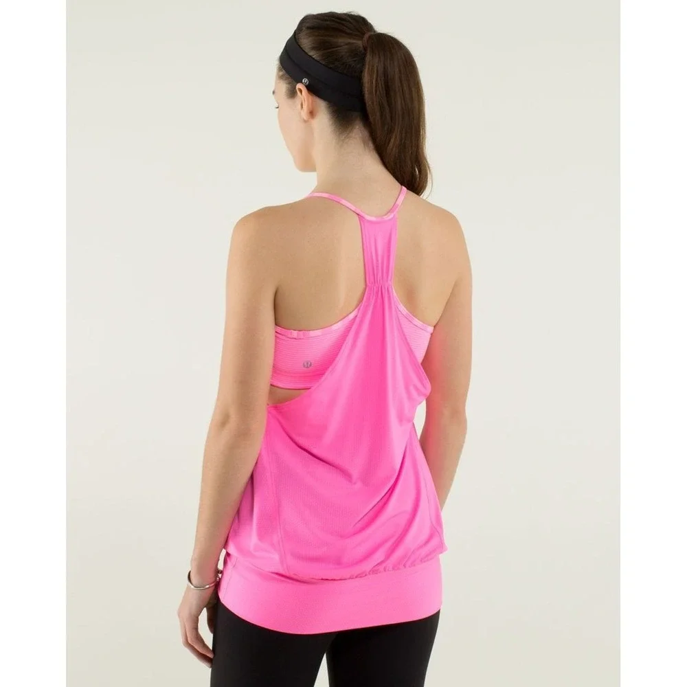 Lululemon No Limits Tank Zing Pink Ligh Mini Hyper Stripe Zing Pink Light Sz 10